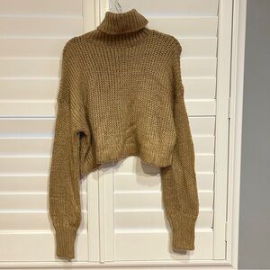 Mable Cropped Turtleneck Sweater Olive Tan Size Small